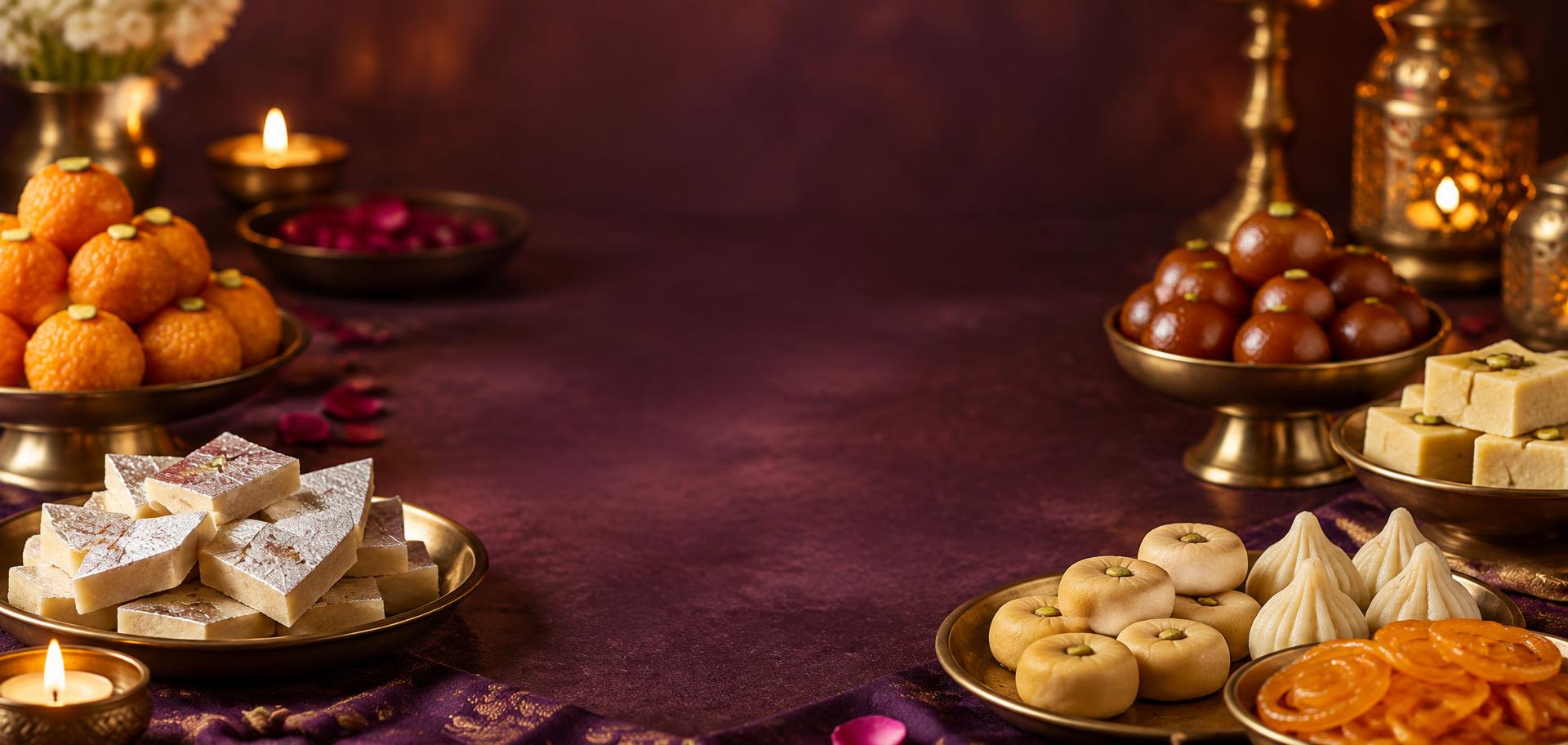 An elegant festive spread of Indian sweets